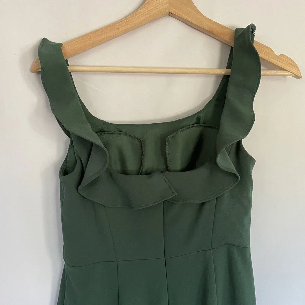 Azazie women's size A4 green maxi dress frilled sleeves bridesmaid slit formal - Picture 5 of 7